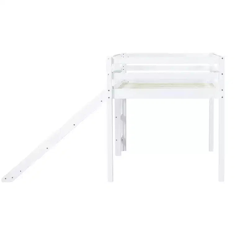 Twin Low Loft Bed with Slide, Ladder, Safety Guardrails White