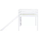 Twin Low Loft Bed with Slide, Ladder, Safety Guardrails White