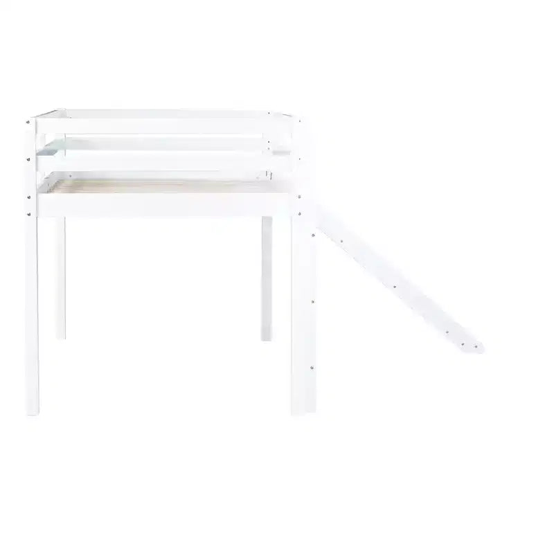Twin Low Loft Bed with Slide, Ladder, Safety Guardrails White