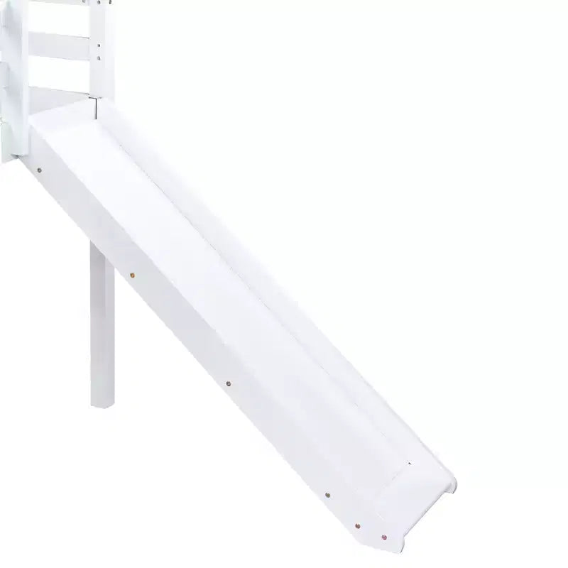 Twin Low Loft Bed with Slide, Ladder, Safety Guardrails White