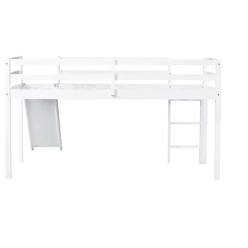 Twin Low Loft Bed with Slide, Ladder, Safety Guardrails White