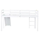 Twin Low Loft Bed with Slide, Ladder, Safety Guardrails White