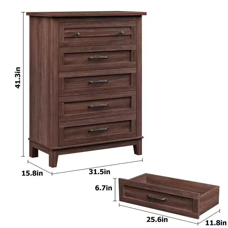 Freestanding 41.3 Tall Vertical Drawer Dresser with Storage, Wooden Closet Storage Chest for Living Room, Bedroom, Entryway, Bedroom
