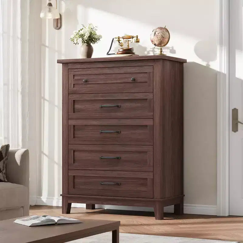 Freestanding 41.3 Tall Vertical Drawer Dresser with Storage, Wooden Closet Storage Chest for Living Room, Bedroom, Entryway, Bedroom