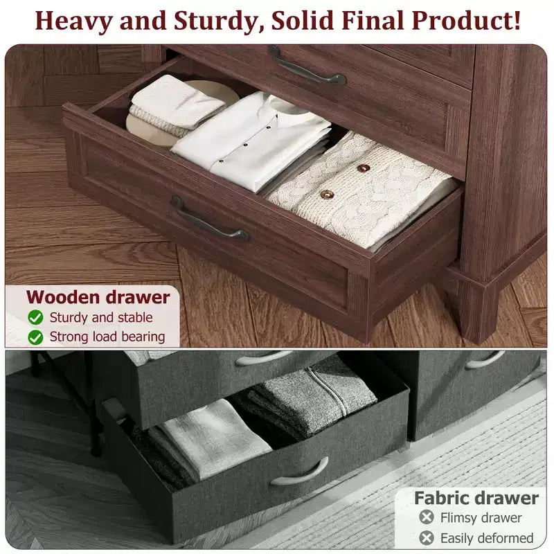 Freestanding 41.3 Tall Vertical Drawer Dresser with Storage, Wooden Closet Storage Chest for Living Room, Bedroom, Entryway, Bedroom