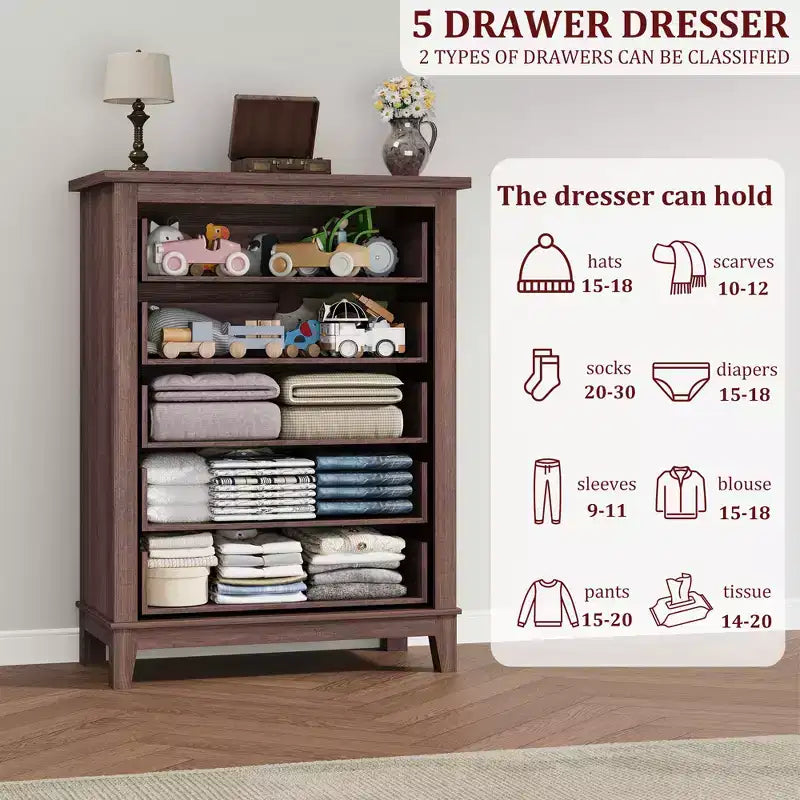 Freestanding 41.3 Tall Vertical Drawer Dresser with Storage, Wooden Closet Storage Chest for Living Room, Bedroom, Entryway, Bedroom