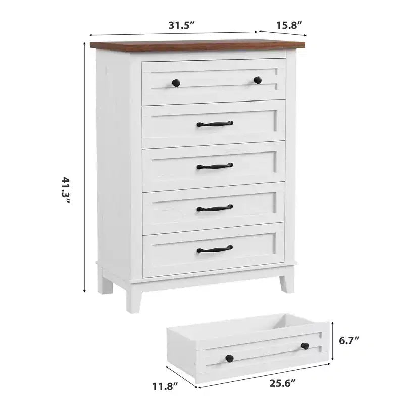 Freestanding 41.3 Tall Vertical Drawer Dresser with Storage, Wooden Closet Storage Chest for Living Room, Bedroom, Entryway, Bedroom