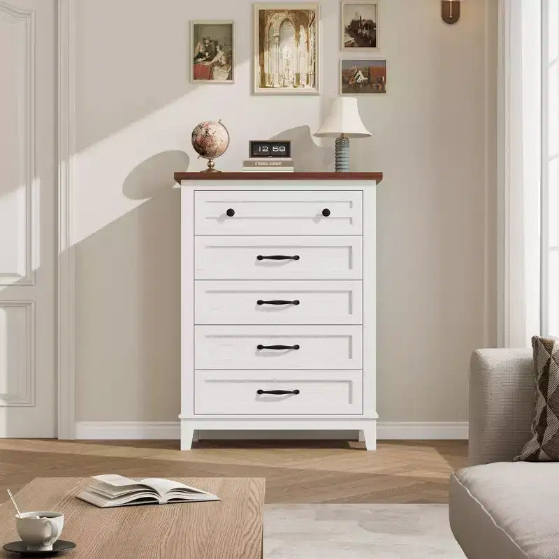 Freestanding 41.3 Tall Vertical Drawer Dresser with Storage, Wooden Closet Storage Chest for Living Room, Bedroom, Entryway, Bedroom