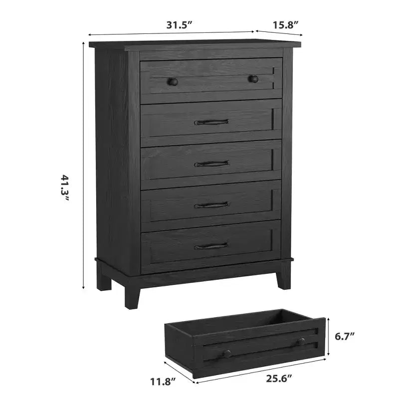 Freestanding 41.3 Tall Vertical Drawer Dresser with Storage, Wooden Closet Storage Chest for Living Room, Bedroom, Entryway, Bedroom