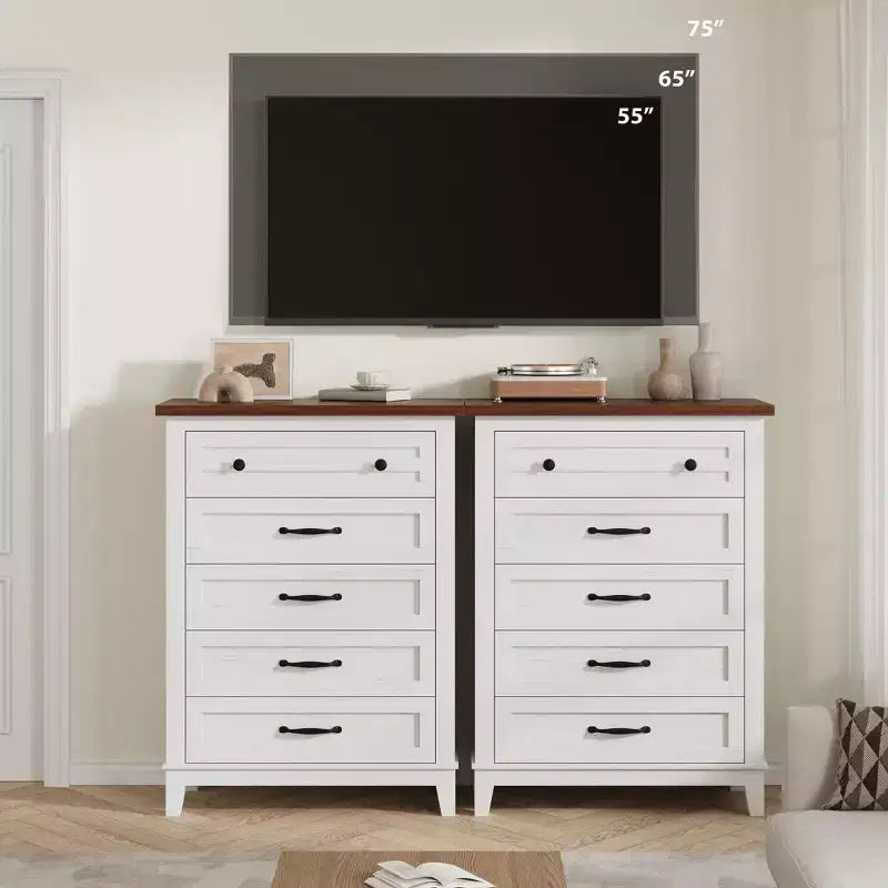 Freestanding 41.3 Tall Vertical Drawer Dresser with Storage, Wooden Closet Storage Chest for Living Room, Bedroom, Entryway, Bedroom