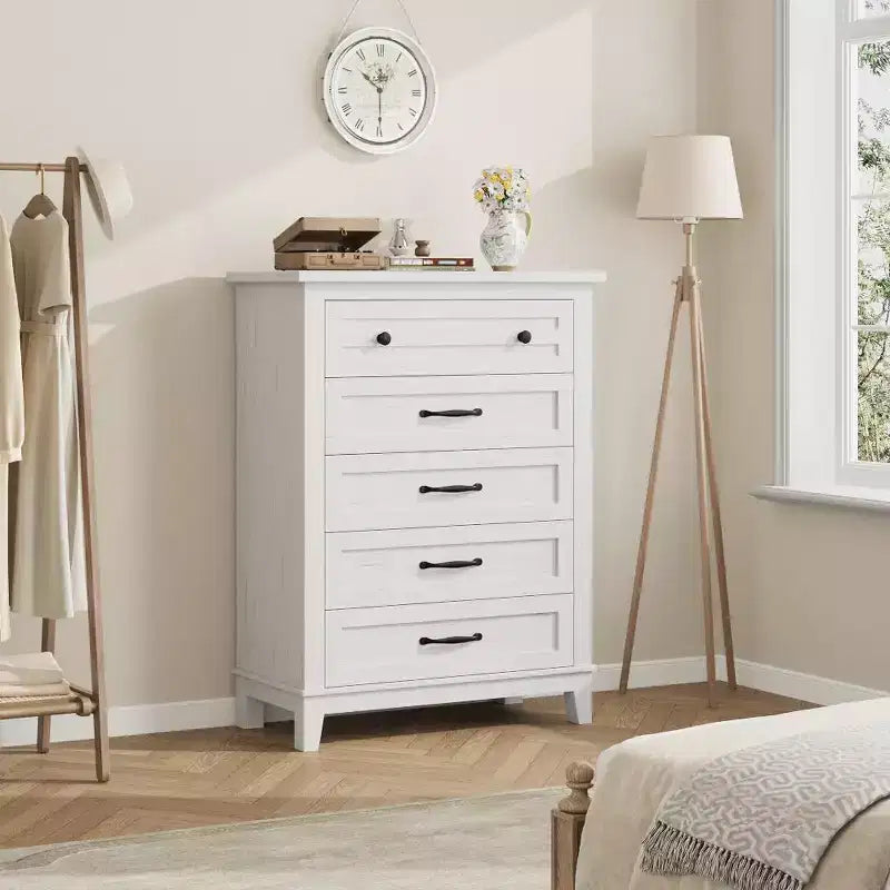 Freestanding 41.3 Tall Vertical Drawer Dresser with Storage, Wooden Closet Storage Chest for Living Room, Bedroom, Entryway, Bedroom