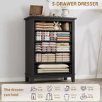 Freestanding 41.3 Tall Vertical Drawer Dresser with Storage, Wooden Closet Storage Chest for Living Room, Bedroom, Entryway, Bedroom