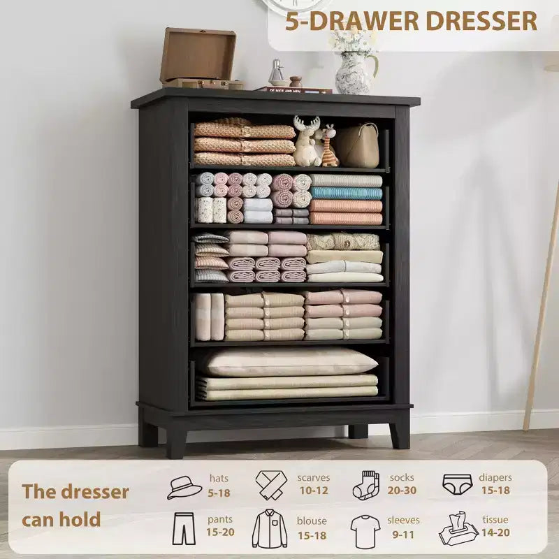 Freestanding 41.3 Tall Vertical Drawer Dresser with Storage, Wooden Closet Storage Chest for Living Room, Bedroom, Entryway, Bedroom