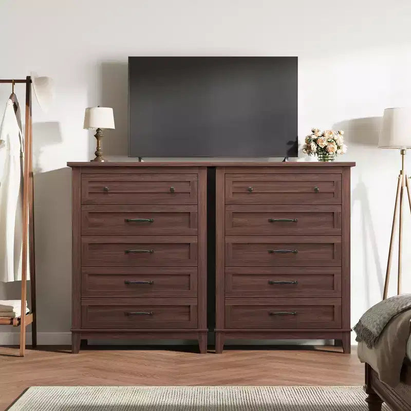Freestanding 41.3 Tall Vertical Drawer Dresser with Storage, Wooden Closet Storage Chest for Living Room, Bedroom, Entryway, Bedroom