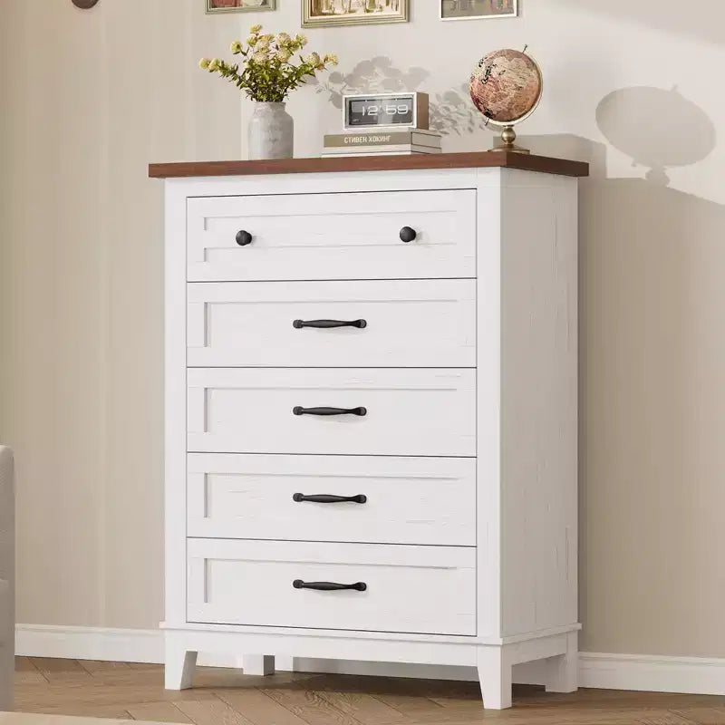 Freestanding 41.3 Tall Vertical Drawer Dresser with Storage, Wooden Closet Storage Chest for Living Room, Bedroom, Entryway, Bedroom