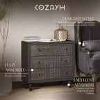 Farmhouse 3 Drawer Home Bedroom Dresser with Geometric Pattern, Black
