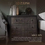 Farmhouse 3 Drawer Home Bedroom Dresser with Geometric Pattern, Black