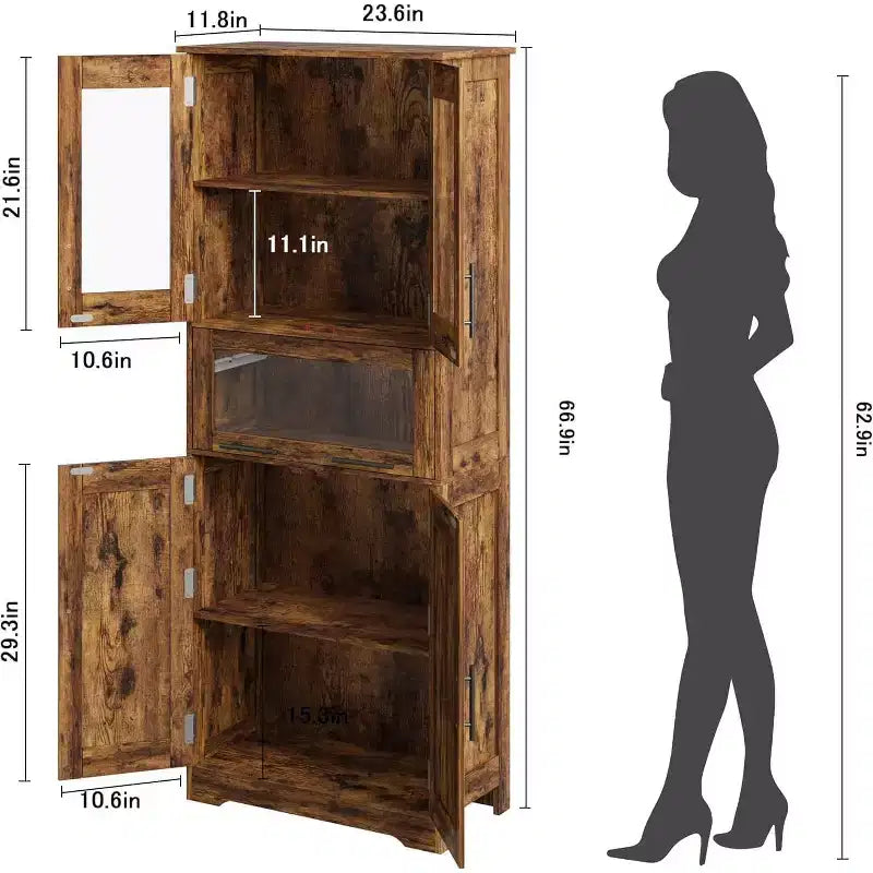 Hoher Badezimmer-Bodenschrank, freistehende Kücheneinheit mit Türen & verstellbaren Regalen, 60 x 30 x 170 cm