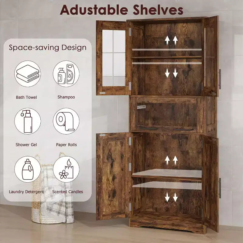 Hoher Badezimmer-Bodenschrank, freistehende Kücheneinheit mit Türen & verstellbaren Regalen, 60 x 30 x 170 cm