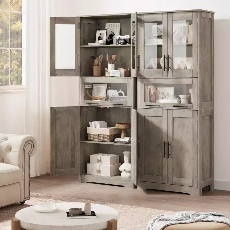 Hoher Badezimmer-Bodenschrank, freistehende Kücheneinheit mit Türen & verstellbaren Regalen, 60 x 30 x 170 cm