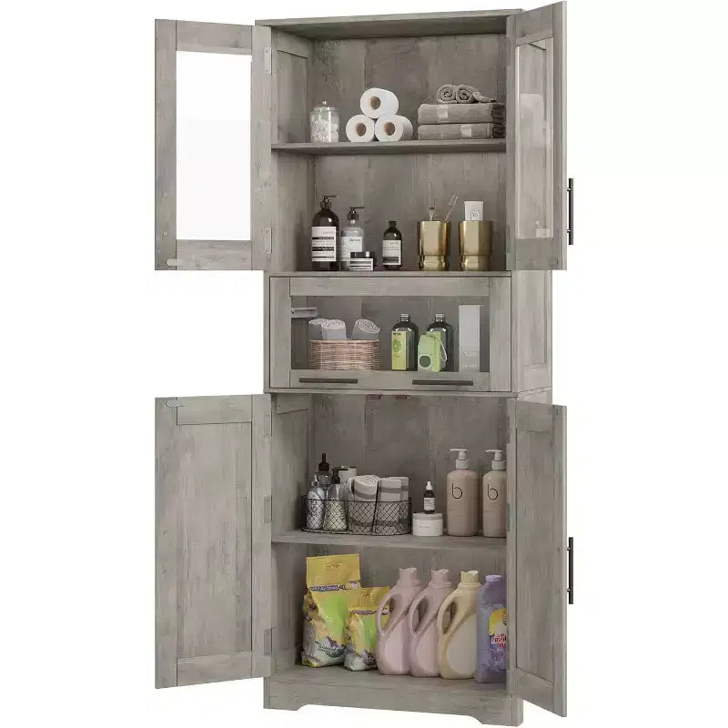 Hoher Badezimmer-Bodenschrank, freistehende Kücheneinheit mit Türen & verstellbaren Regalen, 60 x 30 x 170 cm