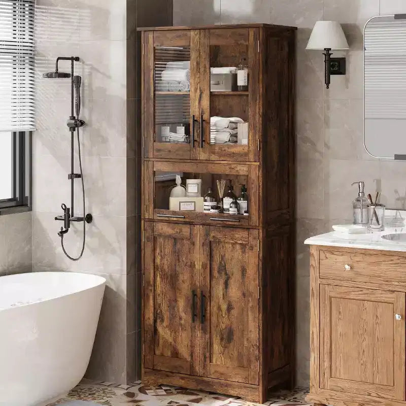 Tall Bathroom Floor Cabinet, Freestanding Kitchen Storage Unit with Doors & Adjustable Shelves, 60 x 30 x 170 cm