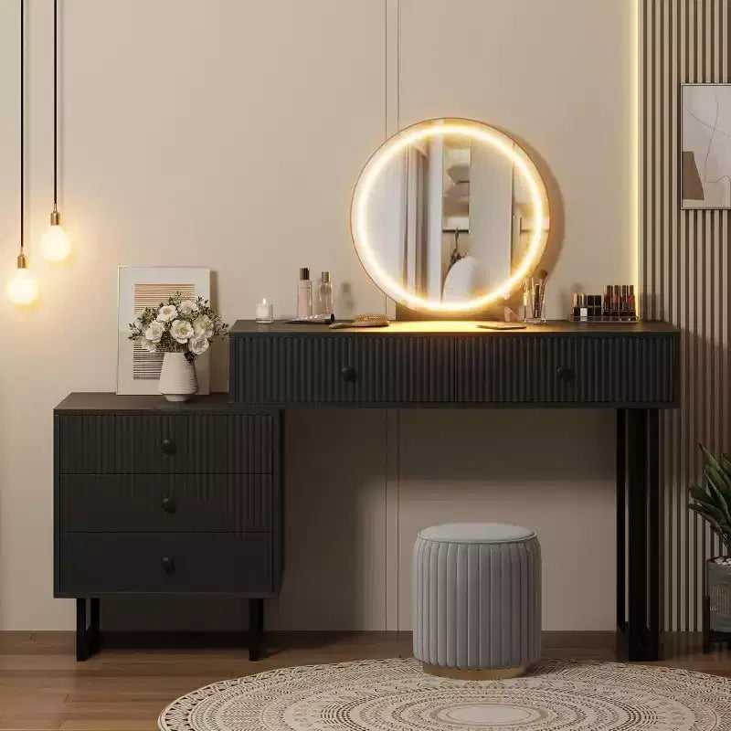 Frisiertisch mit Spiegel und Beleuchtung, Schminktisch mit 5 Schubladen, moderner Organizer mit 3 Farblichtern