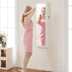 47.2in Wall Mounted Jewelry Armoire Door Hanging Large Capacity with 6 LEDs Lockable Organizer Cabinet Built In Mirror