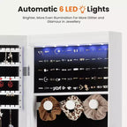 47.2in Wall Mounted Jewelry Armoire Door Hanging Large Capacity with 6 LEDs Lockable Organizer Cabinet Built In Mirror
