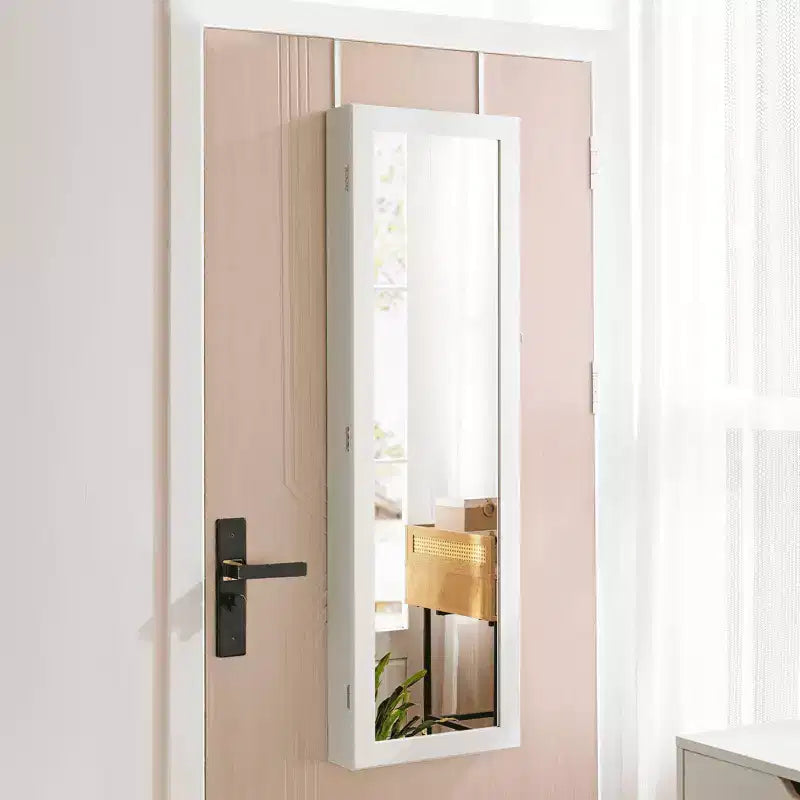 47.2in Wall Mounted Jewelry Armoire Door Hanging Large Capacity with 6 LEDs Lockable Organizer Cabinet Built In Mirror
