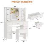 Vanity Desk with Mirror, Led Lights, Power Outlet and Stool, Makeup Vanity Table with 7 Drawers, Dressing Table