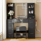 Vanity Desk with Mirror, Led Lights, Power Outlet and Stool, Makeup Vanity Table with 7 Drawers, Dressing Table
