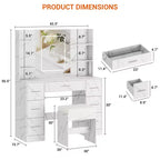 Vanity Desk with Mirror, Led Lights, Power Outlet and Stool, Makeup Vanity Table with 7 Drawers, Dressing Table