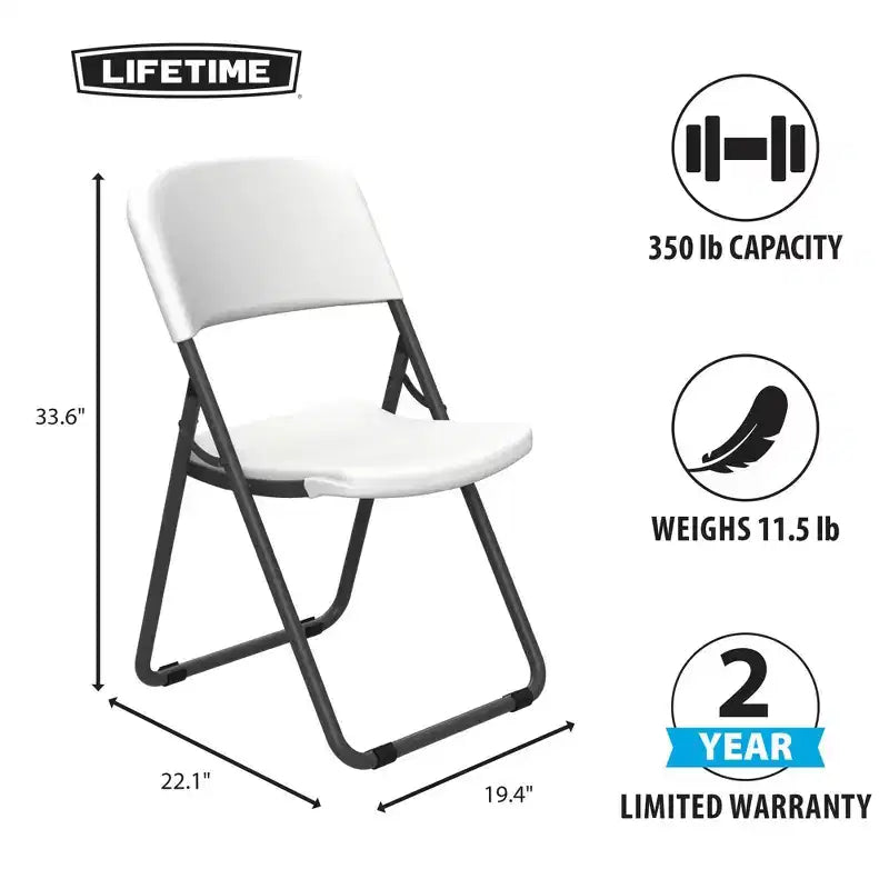 Light Commercial Loop Leg Folding Chair, 4 -Pack, White ()
