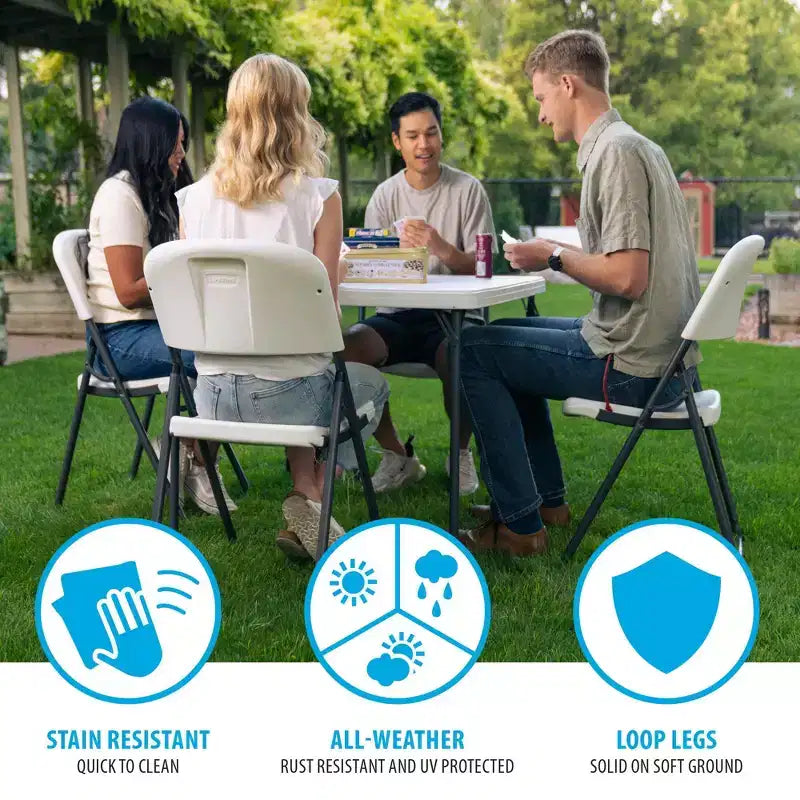 Light Commercial Loop Leg Folding Chair, 4 -Pack, White ()