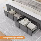 Full/Queen/King Size Upholstered Platform Bed Frame with 2 Storage Drawers, Solid Wood Slats, No Box Spring Needed, Noise-Free