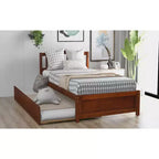 Twin size Platform Bed Wood Bed Frame with Trundle Espresso