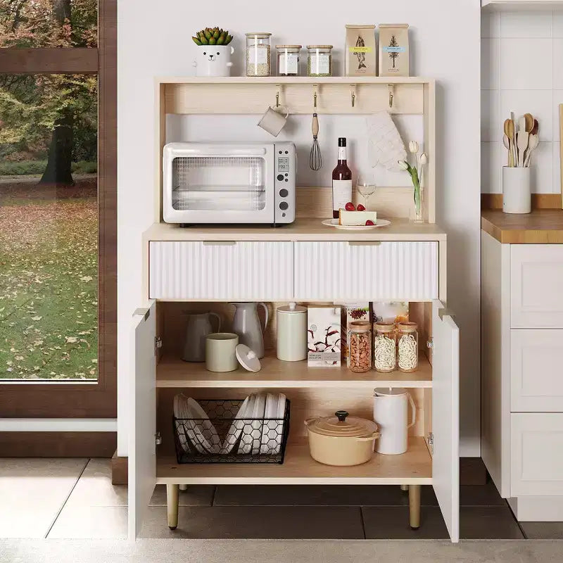 48'' Sideboard Buffet Cabinet, Fluted Coffee Bar Cabinet with 2 Drawers & Adjustable Shelves, Wooden Console Table, Kitchen Storage Cabinet