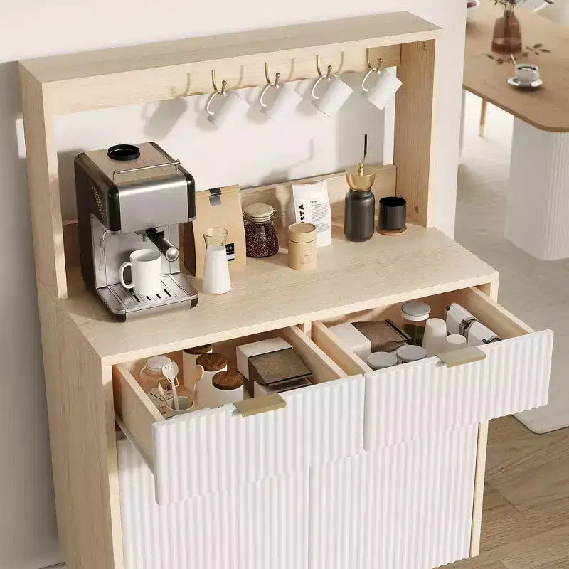 48'' Sideboard Buffet Cabinet, Fluted Coffee Bar Cabinet with 2 Drawers & Adjustable Shelves, Wooden Console Table, Kitchen Storage Cabinet