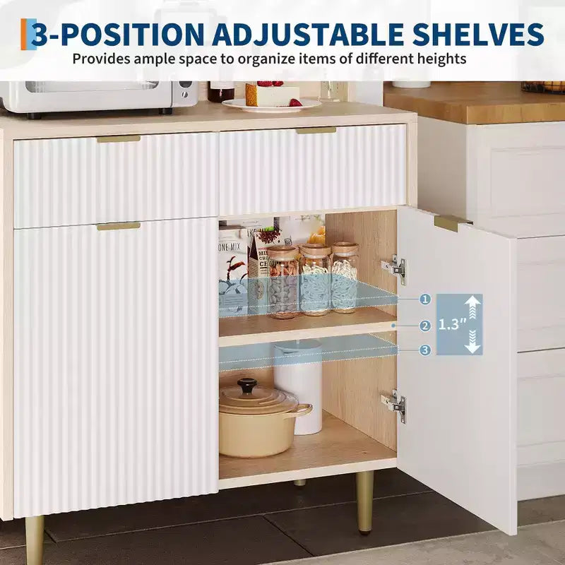 48'' Sideboard Buffet Cabinet, Fluted Coffee Bar Cabinet with 2 Drawers & Adjustable Shelves, Wooden Console Table, Kitchen Storage Cabinet