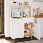 48'' Sideboard Buffet Cabinet, Fluted Coffee Bar Cabinet with 2 Drawers & Adjustable Shelves, Wooden Console Table, Kitchen Storage Cabinet