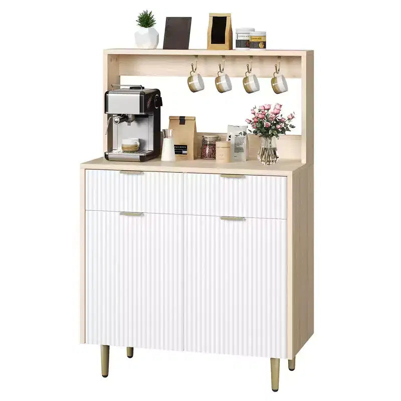 48'' Sideboard Buffet Cabinet, Fluted Coffee Bar Cabinet with 2 Drawers & Adjustable Shelves, Wooden Console Table, Kitchen Storage Cabinet