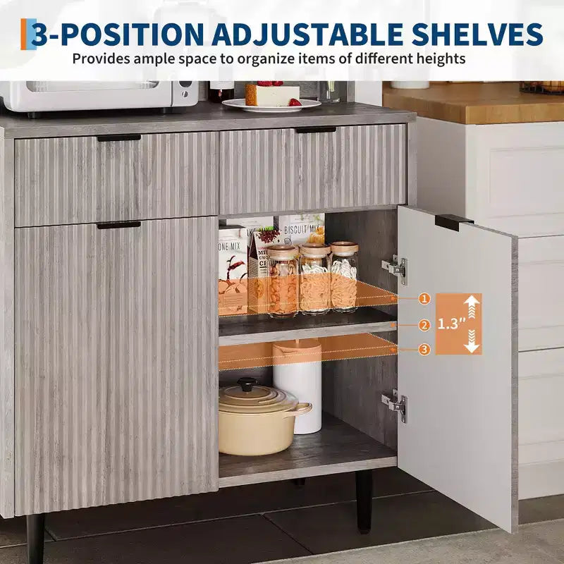48'' Sideboard Buffet Cabinet, Fluted Coffee Bar Cabinet with 2 Drawers & Adjustable Shelves, Wooden Console Table, Kitchen Storage Cabinet