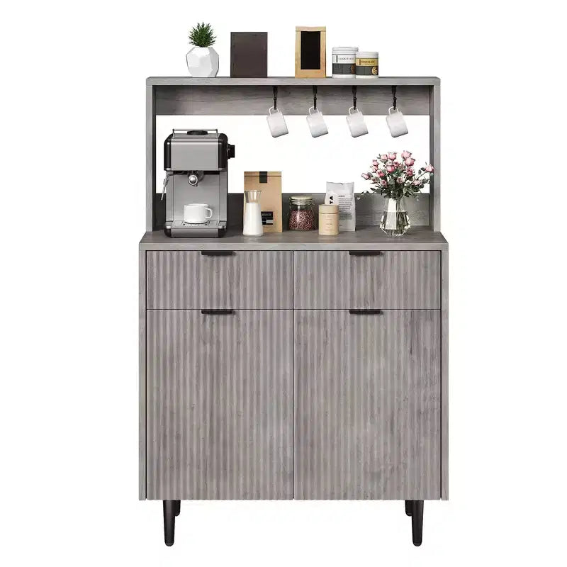 48'' Sideboard Buffet Cabinet, Fluted Coffee Bar Cabinet with 2 Drawers & Adjustable Shelves, Wooden Console Table, Kitchen Storage Cabinet