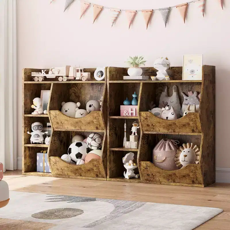 Kinder Bücherregal und Spielzeugaufbewahrung, 3-stufiger Spielzeugorganizer, 5 Würfel Aufbewahrungsschrank, Kleinkinder Bücherregal