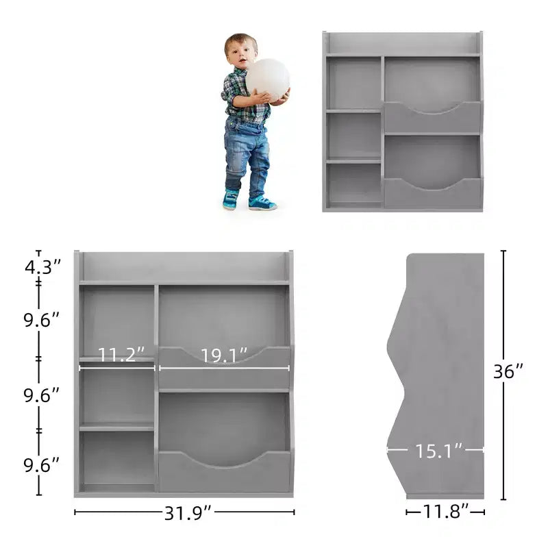 Kinder Bücherregal und Spielzeugaufbewahrung, 3-stufiger Spielzeugorganizer, 5 Würfel Aufbewahrungsschrank, Kleinkinder Bücherregal