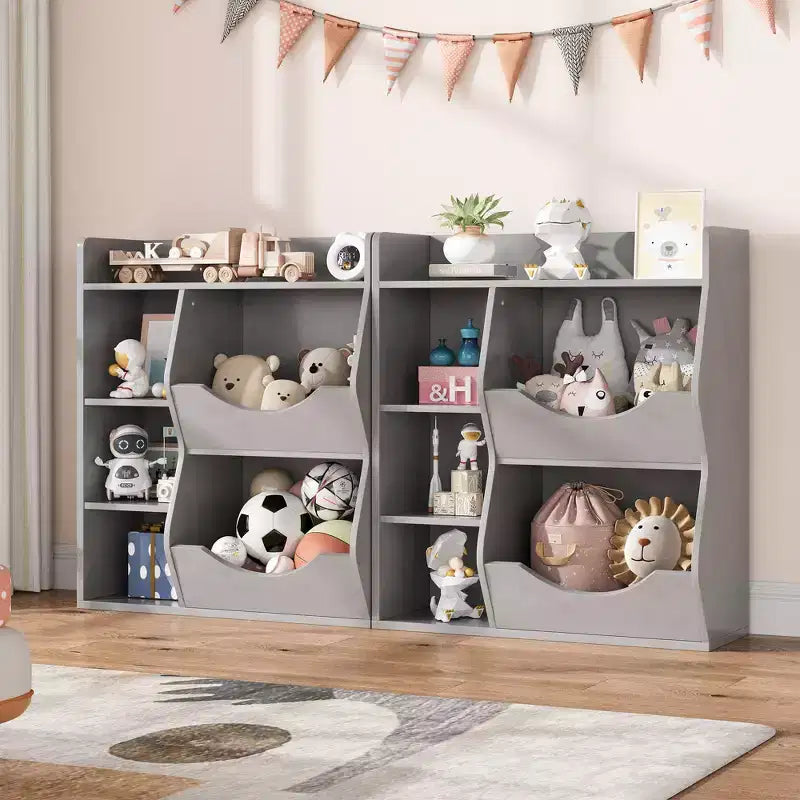Kinder Bücherregal und Spielzeugaufbewahrung, 3-stufiger Spielzeugorganizer, 5 Würfel Aufbewahrungsschrank, Kleinkinder Bücherregal