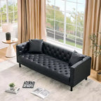 78-inch PU leather sofa, hand-stitched button quilted three-seater with a deep seat, two back cushions, and rolled armrests, suitable for living rooms and apartments.