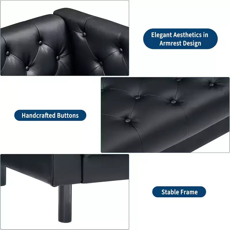 78-inch PU leather sofa, hand-stitched button quilted three-seater with a deep seat, two back cushions, and rolled armrests, suitable for living rooms and apartments.