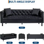 78-inch PU leather sofa, hand-stitched button quilted three-seater with a deep seat, two back cushions, and rolled armrests, suitable for living rooms and apartments.